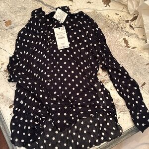 Zara black and white polka dot collared shirt with tags